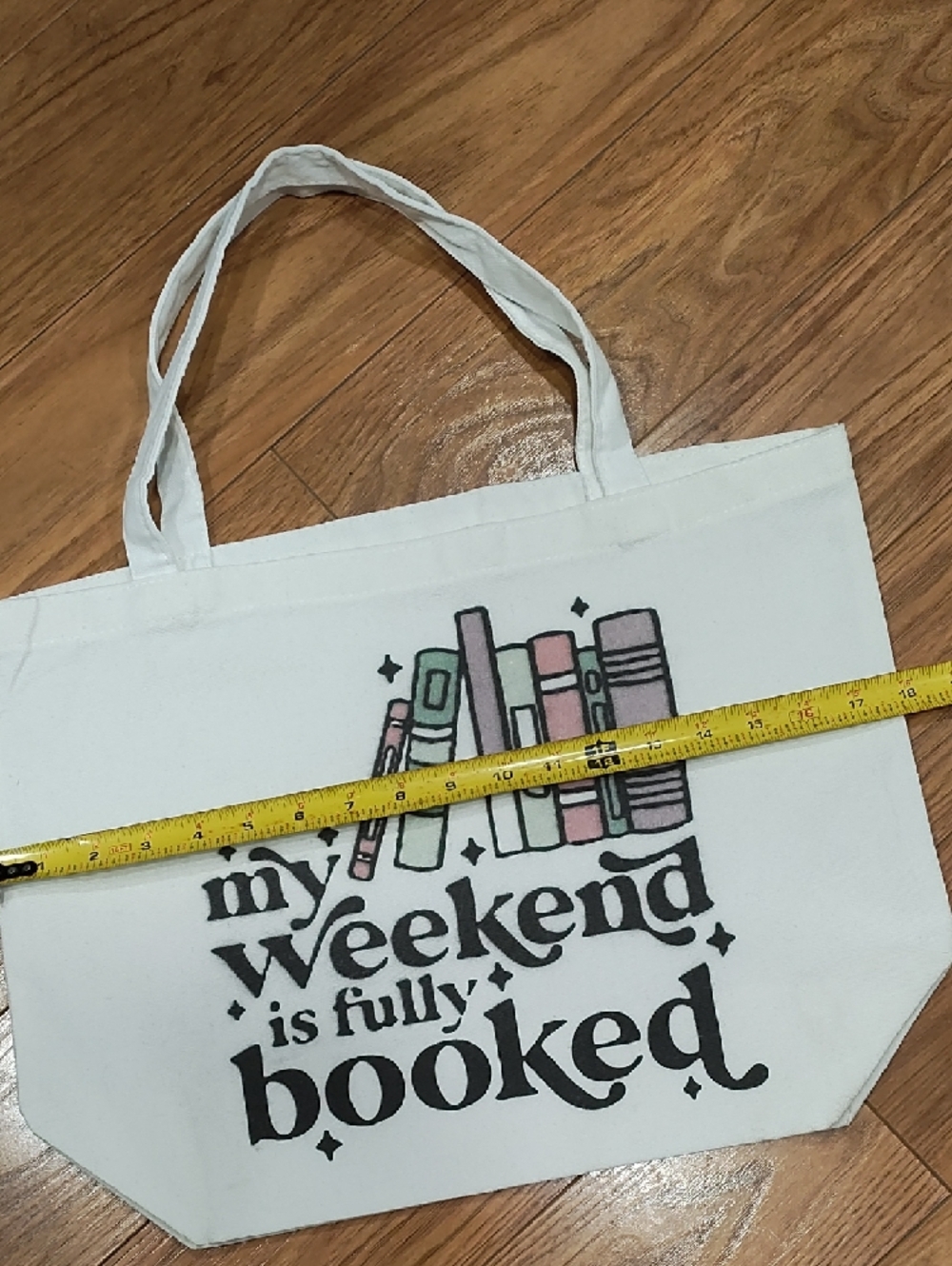 Source Unknown White Canvas Tote with Pastel Book Graphic - Picture 3 of 6